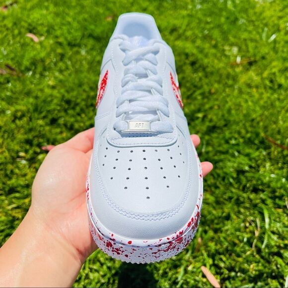 Nike custom Air Force 1 Red & White Splatter Sneakers NWB - Picture 3 of 6